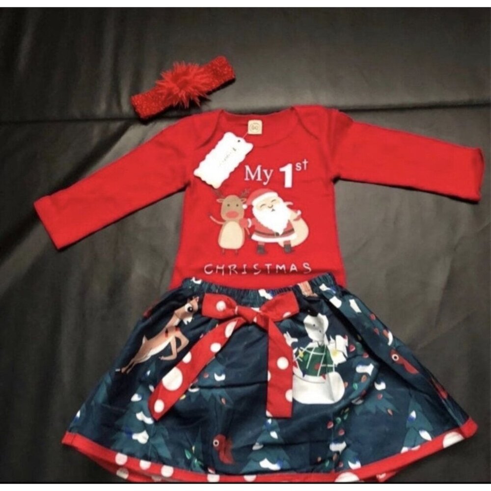 NWT Boutique Style 1st Christmas Outfit Bundle Baby Girls Size 6/12M